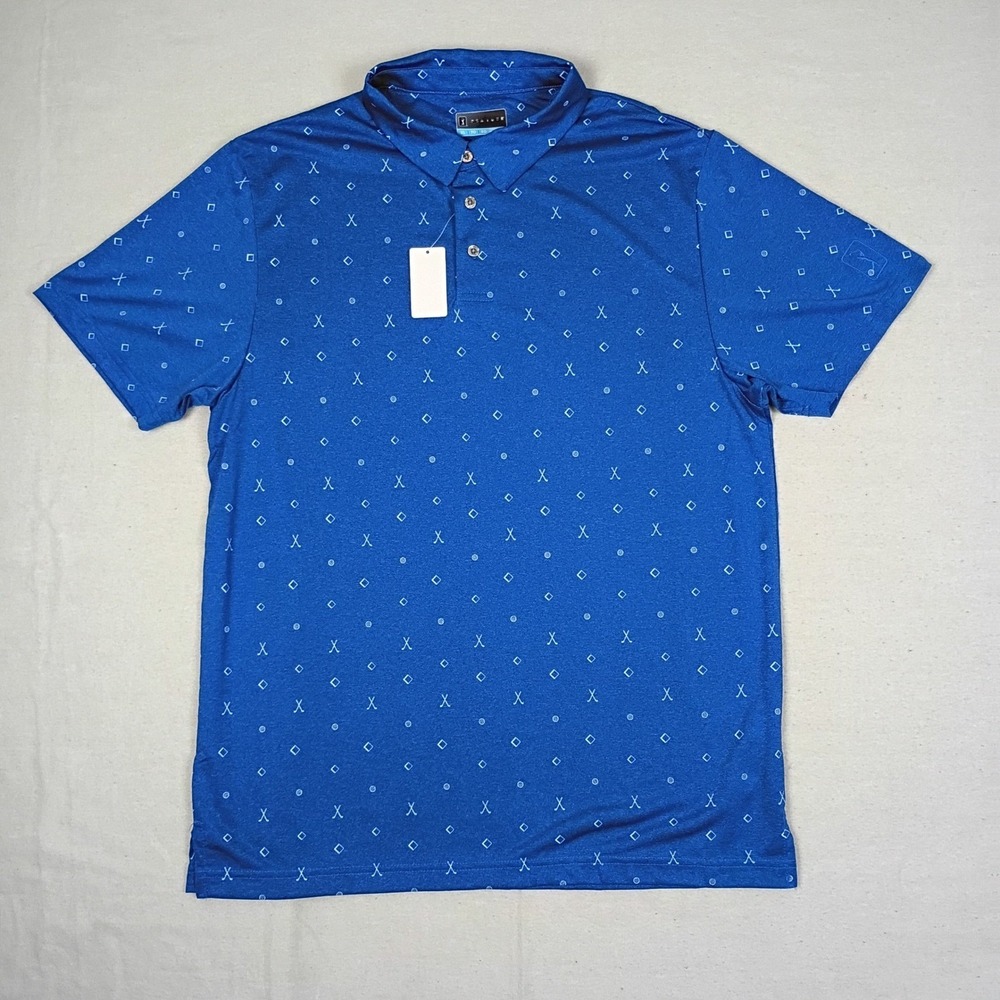 PGA Tour Mens Blue Geometric Golf Print Airflux Polo Shirt XL NWT Mismatched